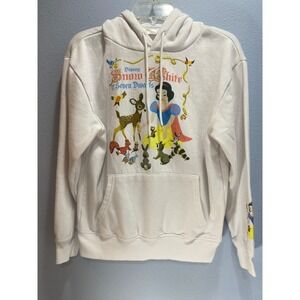 Disney Snow White and The Seven Dwarfs Hoodie Pullover Graphic Print White | XS